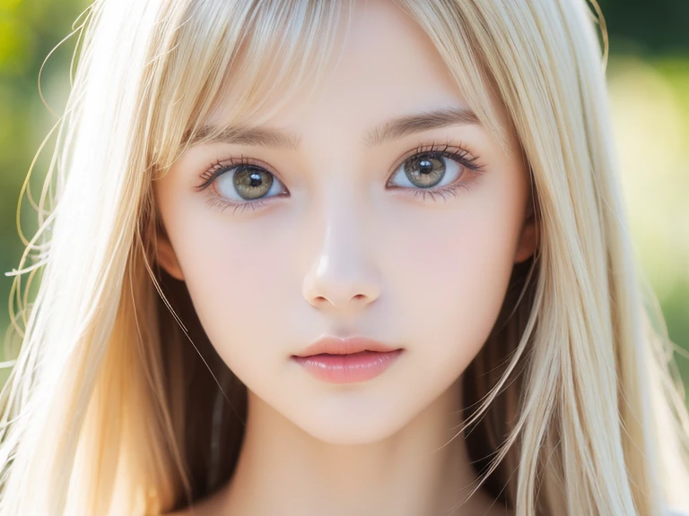 A perfectly beautiful face、Super long messy silky beautiful blonde、Beautiful cute girl 15 years old、Sexy and very beautiful cute face、Beautiful cute sexy bright pale sky blue big eyes、Long beautiful bangs、Very super long beautiful blonde shiny silky hair、Very white skin、Cheek gloss、Glossy skin、eyeliner、A peerless beauty、Hair above the eyes、片Hair above the eyes、Hair between the eyes、