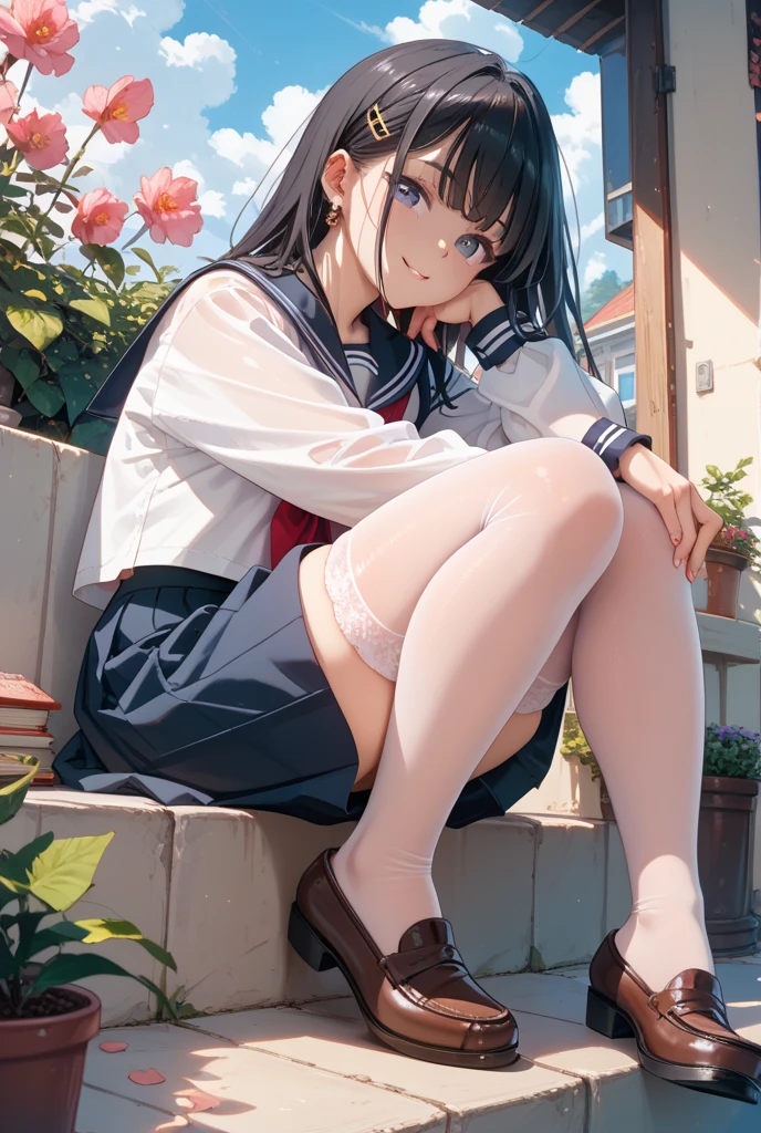 1、girl with、A smile、Pupils、校服、skirt by the、Knees、armful、Sit up、school ground、(small tits)、movement、Chilarism、pantiy、