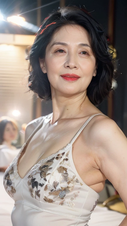 ((elderly Mature Woman)), ((concentrated)), (Beautiful woman), (news), Black underwear,Full body image,Pearl Necklace, gravure, Depict lips accurately, Red lipstick, Black underwear, senior citizen,Mature Woman, Flashy face, highest quality, super high quality, Realistic, Ultra-Dense Skin, Perfect description, (1 Japanese Mature Woman), (erotic), 100 years old, Big Breasts, charm, Glamour, sexy, Pure white skin, Looking at the audience,