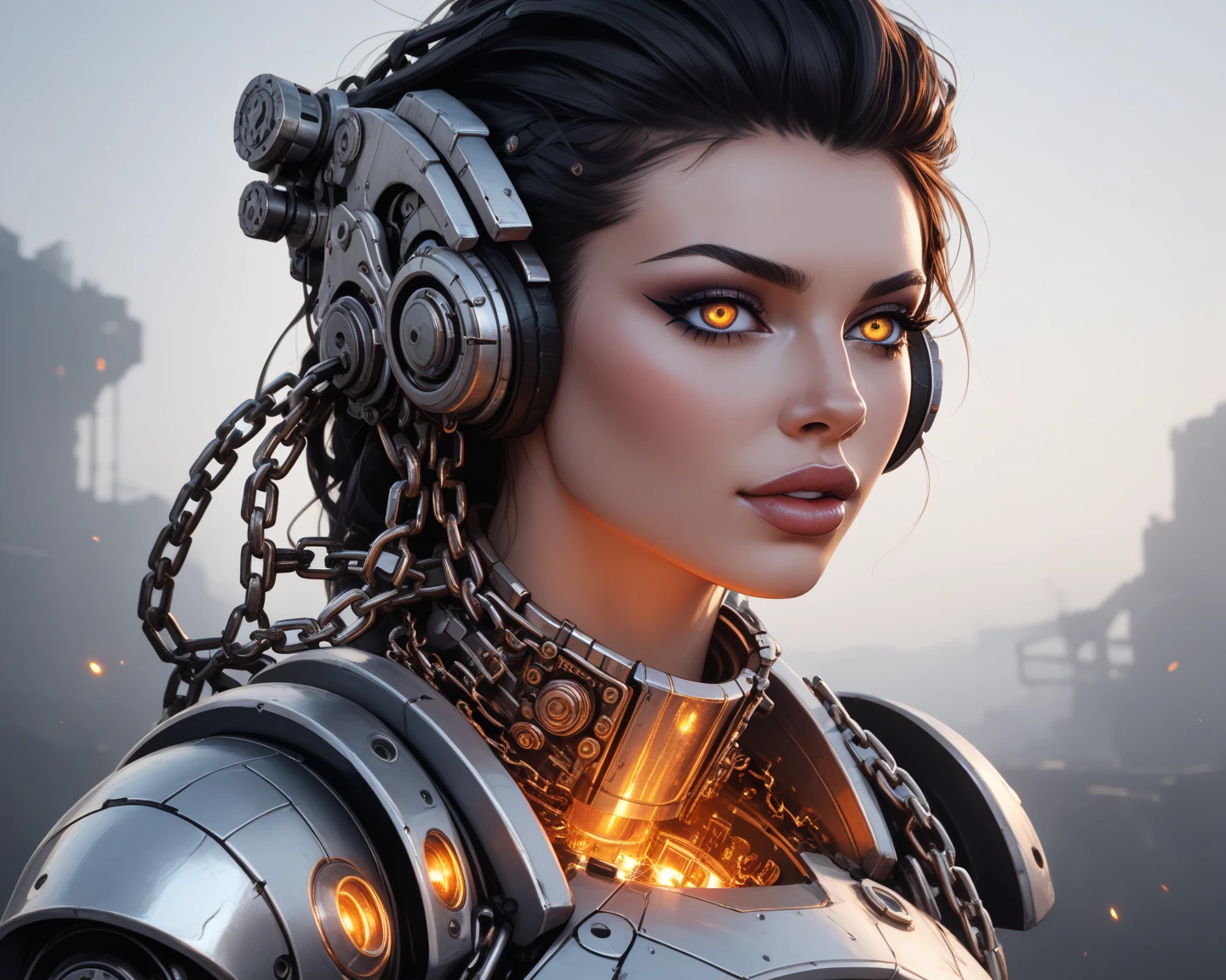 1 menina mecânica, ((detalhes super realistas)), retrato, global illumination, Sombras, octane rendering, 8k, super sharp, Metal, complexa, ornamental detalhada, cores frias, Egyptian details, detalhes altamente complexos, luz realista, CGsociety trends, olhos brilhantes, facing camera, Neon details, mechanical limbs, blood vessels attached to tubes, mechanical vertebrae attached to the back, mechanical cervical vertebrae attached to the neck, corpo inteiro, wires and cables attached to the head, (meias de calcanhar), (sangue vermelho), (armadura preta), (osso transparente), postura  provocante