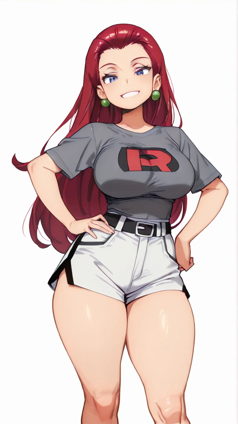 best quality, 4k, ((masterpiece)), extremely detailed, 8k, trending on ArtStation, Intricate, High Detail, Sharp focus, mstwng <lora:mstwng:0.8>, 1girl, solo, cowboy shot, t-shirt, white background, (simple background), highleg, panties, thick thighs, wide hips