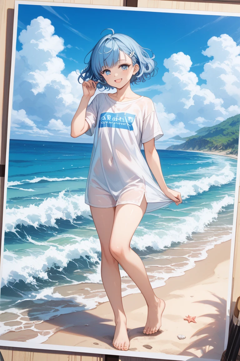 girl,Light blue hair,Bob,blush,Completely naked