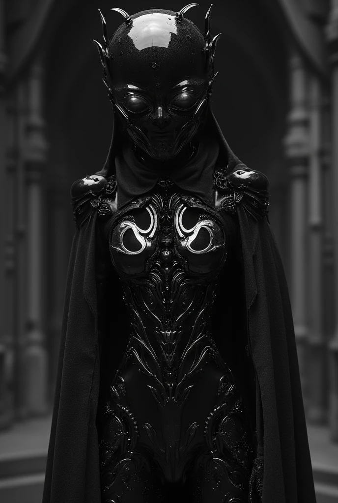 front view of a dark priestess holy cyborg necromancer girl wearing a white veil with a tiara and spiky crown on her head, symmetrical composition, oil painting style artstation concept character design in the style of James Gurney and Greg Rutkowski and Ross Tran, renaissance era ,cyberpunk art,gothic art,trending on Artstation,cgsociety,purism,faceless++ noface++ faceless ,no face ,faceless, featureless, non-anthropomorphized, blank, unmarked, anonymous, indistinct, undefined, vague, impersonal, expressionless, unidentifiable, characterless,formless, amorphous, nondescript, neutral, undifferentiated, abstract, generic, unspecified, uniform, simplistic, non-descript, , elemental ,shapeless, unformed, structureless, generalized, basic, unembellished, plain, minimalist, stark, unadorned, unelaborated, unornamented, unembodied,faceless++,bubble helmet,noface , cyborg, dark vibe, in the style of nicola samori,dark fantasy