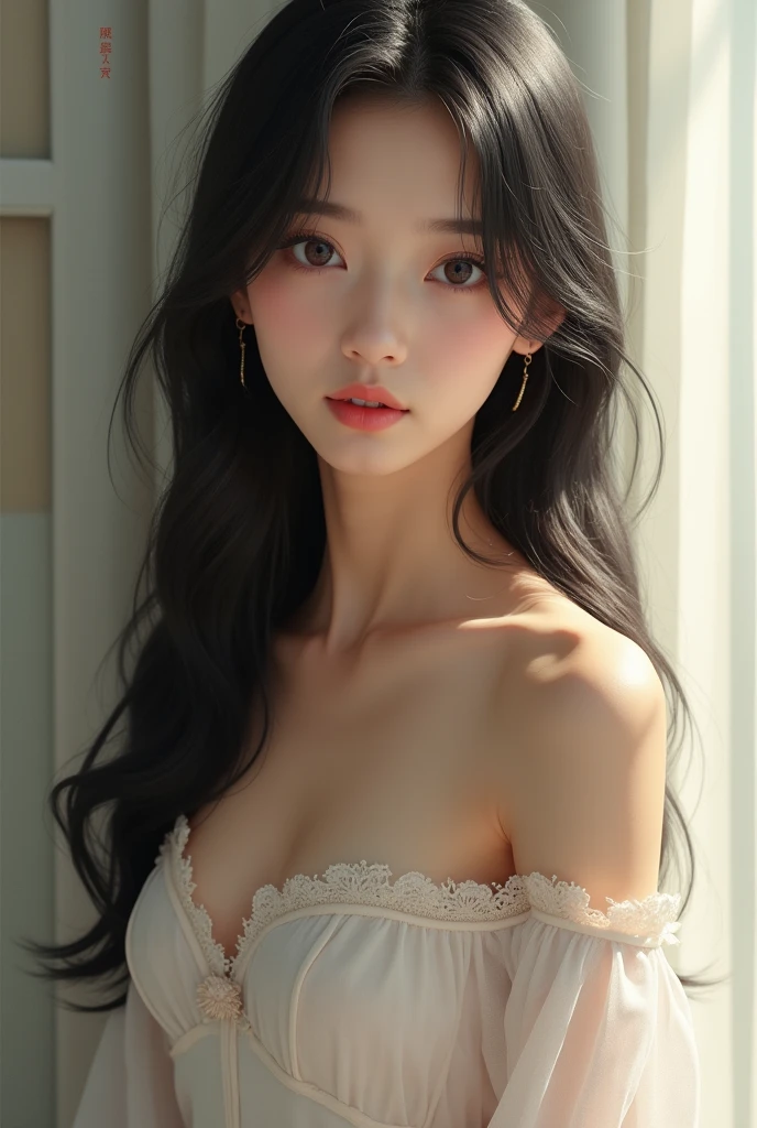Realistic photos (1 lovely Korean actress) Long and straight hair, Light makeup, Medium breasts, Long skirt, close up, Canon EOS Clear Facial Features 8K High Resolution, Crisp details, Realistically