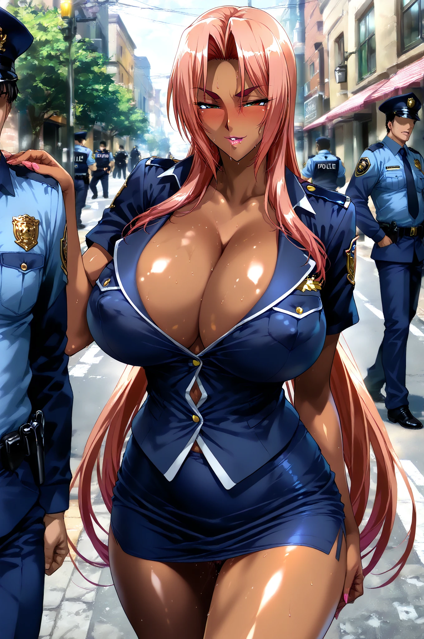 Ingrid sexy, perfect face, Perfect eyes, sexy police uniform, big tits, dark cells, bikini 