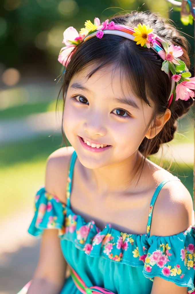 Cute little girl two years old wearing pink dress with a healing smile