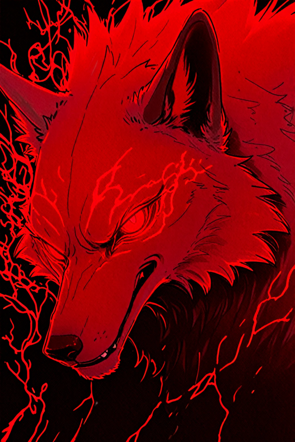 (best quality, 4K, high resolution, masterpart: 1.2), ultra detail,grotrsco wolf covered in red eyes. medium: oil painting, horror, night scene, dark atmosphere, sinister shadows, glaring red eyes, powerful presence, sharp teeth, raw fur, full moonlight, ominous mood, strange silhouette, supernatural presence, dense fog, ancient runes, whispering winds, mysterious atmosphere, untameable nature, sinister energy, suspense, terrible creatures, hint of danger, grotesque transformation, unleashing chaos and power, wickedly beautiful. score_9, score_8_up, score_7_up, source_anime wolf covered in eyes, eyes, red eyes, liquid, ((extra eyes)), dynamic, spooky smile, tentacled hair with red eyes, cel shading, red theme,(no humans),de perfil