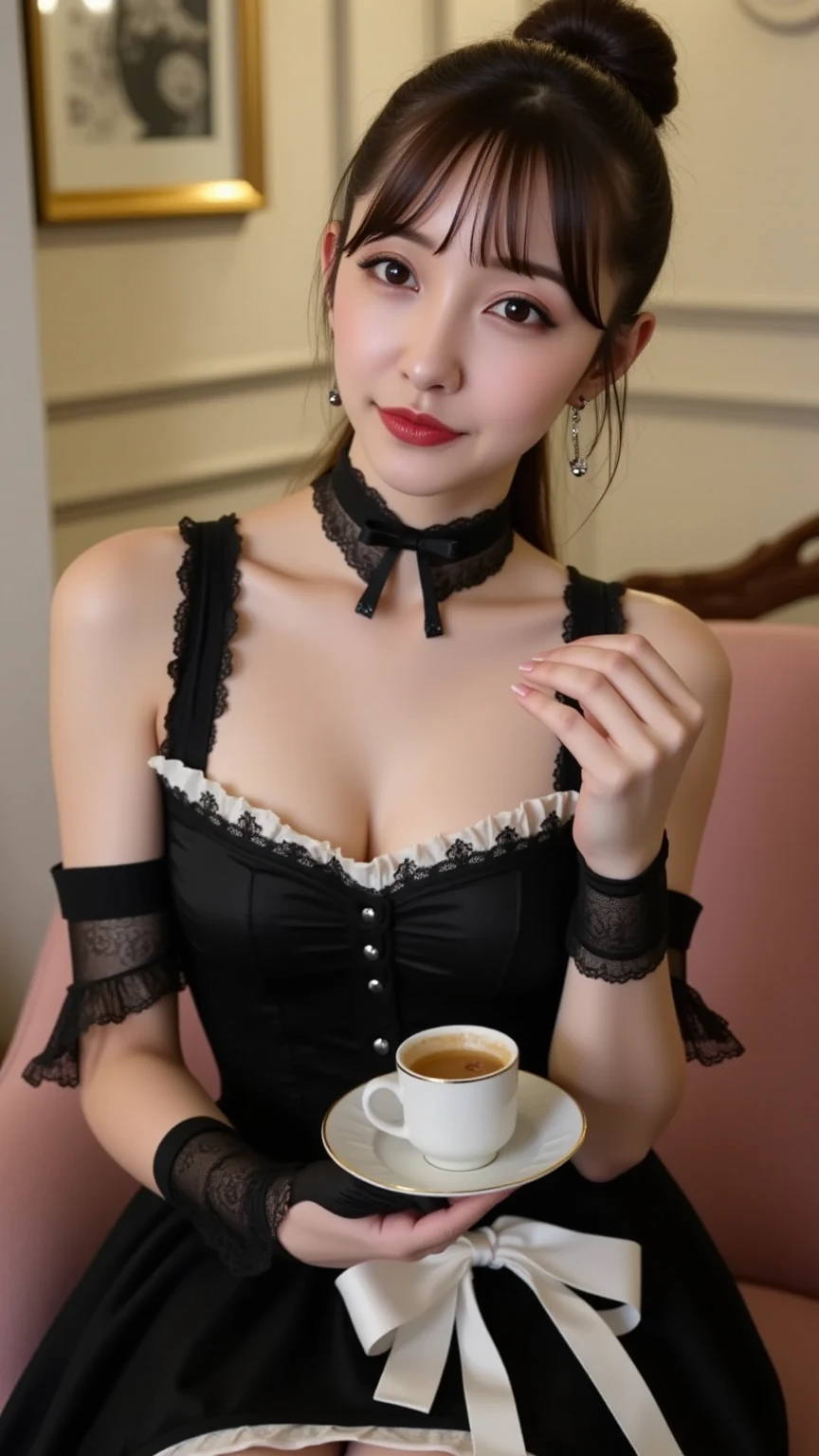 (realistic:1.3), finely detailed, quality, rembrandt lighting, (masterpiece:1.2), (photorealistic:1.2), (best quality), (detailed skin:1.3), (intricate details), dramatic, ray tracing, 1girl, Elizabeth_META, 21 years old, detailed skin texture, (blush:0.5), (goosebumps:0.5), subsurface scattering, smiling, medium breasts, very long hair curls, (bangs, hair between eyes:1.1), white hair, black dress, (layered dress, frilled dress:1.1), strapless, (long gloves, elbow gloves:1.1), crown, veil, cowboy shot, sitting, chair, table, teapot, tea cup, (bright sunny day, outdoors, medieval european castle, trees, grass, sky),  <lora:Elizabeth_META2[Elizabeth_META,black dress, elbow gloves, crown, veil, high heel boots]:1>