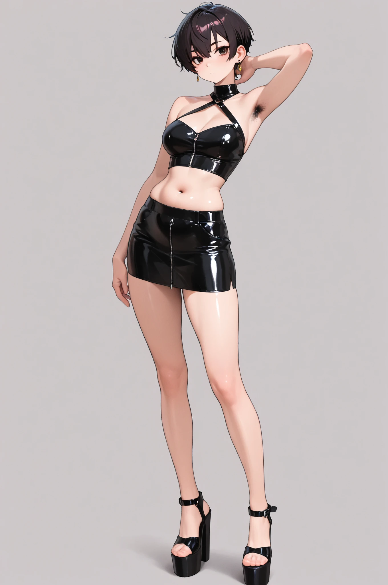 1 Girl donghua, Best quality, Ultra Detail, 8K, Ultra high realistic, Detailed face, Full body, standing, Ultra high realistic, Detailed face, (Blushing:1.3), Wet skin, Latex bra, Latex hot skirt, Ahegao face, beautiful breasts, body details, Oil skin, big thighs