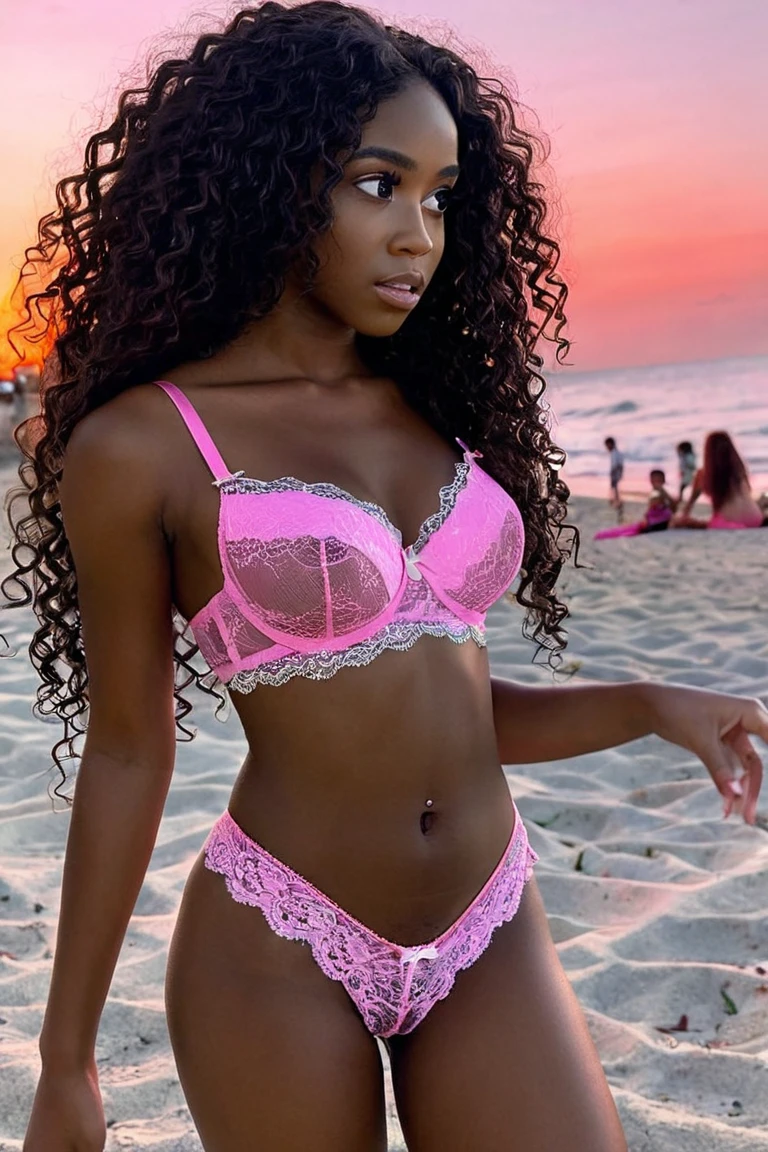 uma mulher africana de 14 anos. mid chest, cabelos lisos, de lingerie, transparente  vermelha rosa metalizado com cores mais detalhadas, super realista e detalhado. com pose provocante e sensual. 16k.