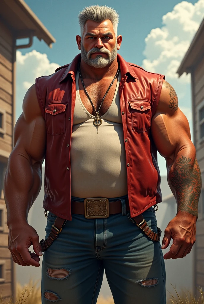 obra prima , RAW Camera , Foto realism  , Hulk Hogan , vestido de papai noel , Malhando , white shirt with suspenders, Red goro on head , calistenia na rua , Ar Livre , town square , 4k