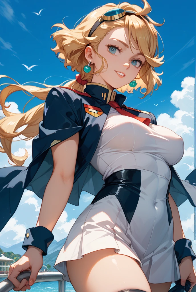 masterpiece,(ultra-detailed),1girl, mysterious heroine xx \(fate\), smile,open mouth, shrug, blue jacket, thigh strap, large_breasts, ocean, splashing, blonde_ponytail, ahoge, open_legs, 1girl, 18 year old female, Fate Grand/Order, anime style, ultra realistic, high detail, sexy pose, sexy, beautiful, exposed skin, slender, skinny, exposed breast, breast, nipples, nude, nudity, absurdres, high res, ultrasharp, 8K, UHD, retina, masterpiece, accurate, anatomically correct, perfect anatomy, textured skin, super detail, high details, high quality, award winning, best quality, high res, looking at viewer, detailed eyes, four fingers and one thumb per hand, perfect hands, perfect finger, two arms only, no clothes, revealing, blonde hair, blue eyes