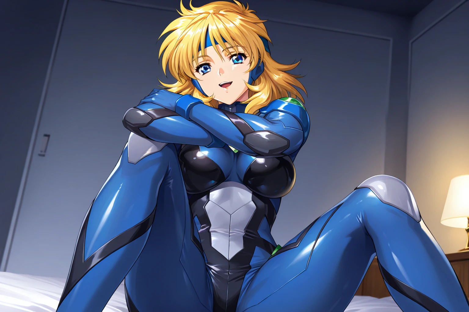 highest quality,sleep on your back in bed，Crab crotch，show me your boots，thigh high boots，leotardチラ見せ，glove，elegant, 1 girl, leotard，body suit，cute, blushed, looking at the viewer, from below, prison，blue eyes, beautiful eyes, beautiful background, particles of light, Light of the sun, dramatic lighting, outside, shiny, realistic, table top, highest quality, Super detailed, get used to it, scenery, beautiful and detailed eyes, thin hair，full body shot，