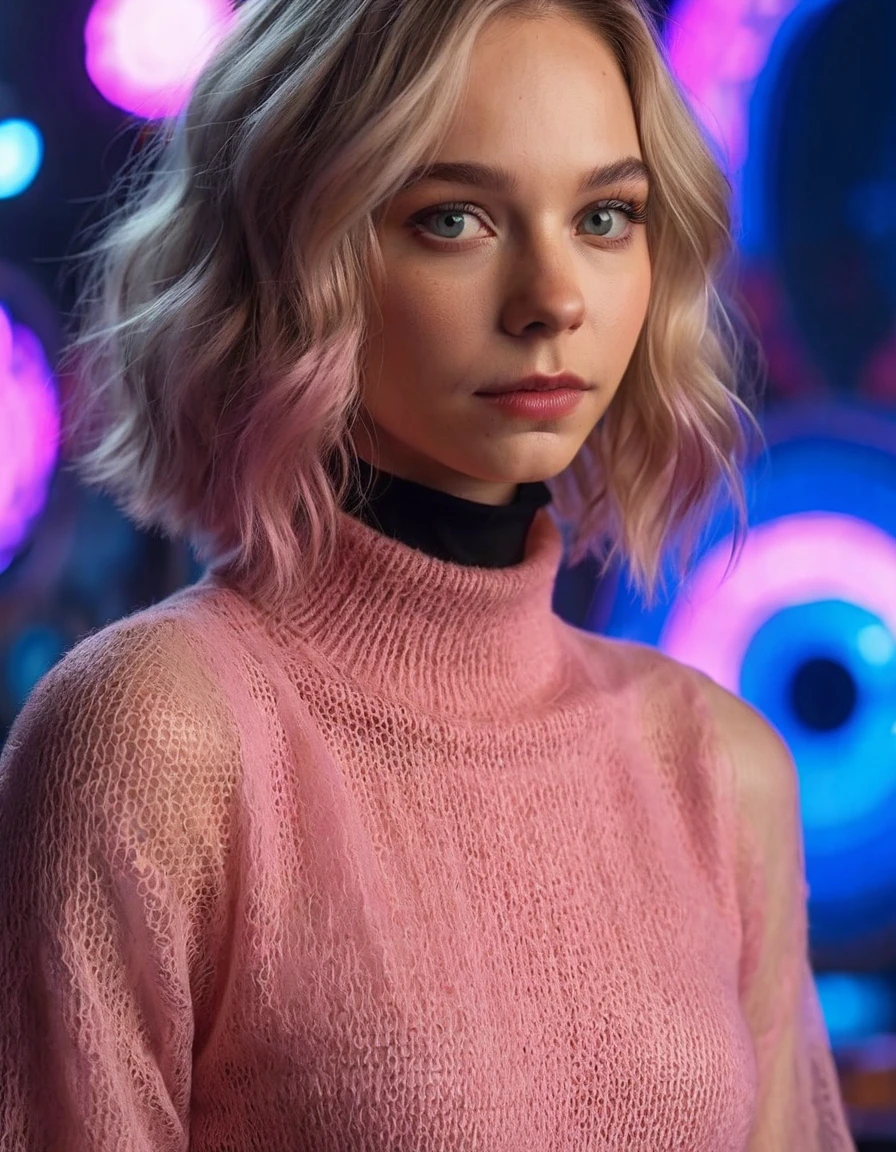 Arafed woman in a colorful sweater standing in front of a stained glass window, Betty Cooper, anya_taylor-joy, Anya Taylor dress - joy, Anya taylor-joy portrait, Anya Taylor - joy, anya taylor-joy, Anya taylor-joy portrait, Anya Taylor joy, Imogen Poots as sacred paladin, elle fanning as an android, bottomless