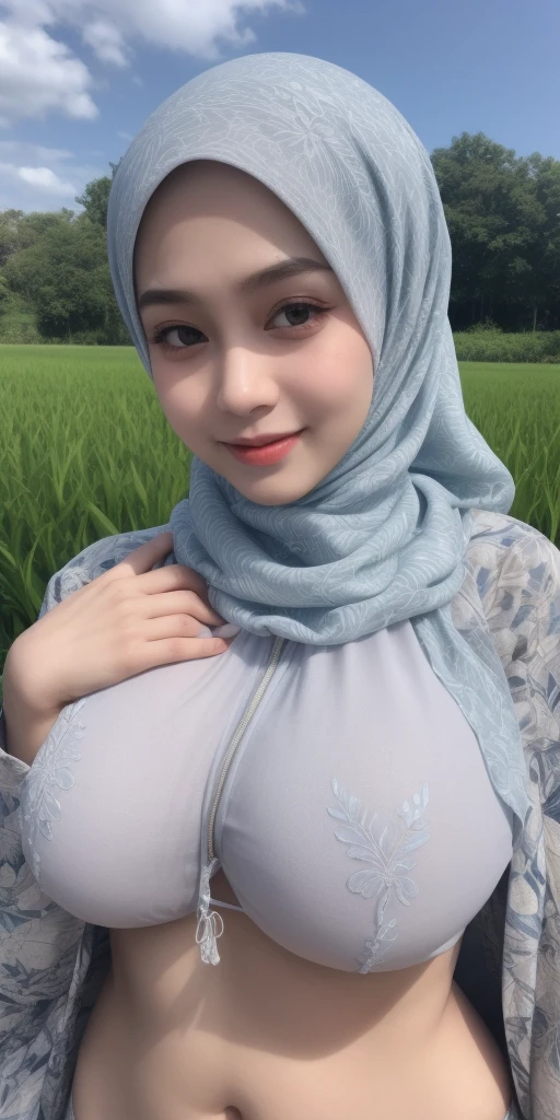 Jumbo (Dress), Chubby adorable, 1 girl, (face to face), 10 years old, baby face, happy, half body portrait, (face details: 1), (eye details: 1), ((big breasts)). wearing transparent transparency soft long shirt, hijab, .. Cute posed. proportional body. Ultra High Res. realistic: 1.4, UHD, (floral pattern), view from side seductive pose 