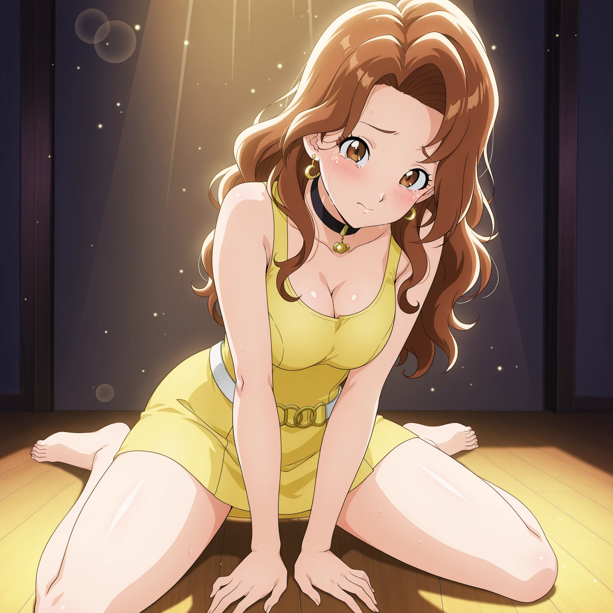 1 girl,(solo), ((amanogawaki)), (masterpiece:1.2), (high quality:1.0), (ultra detailed), (Front View), (evil smile), Brat, Adolescent, (Yellow Headband), (Black Leotard), Pantyhose, Upper Body Only, Sweat, Mist, (spread armpit)