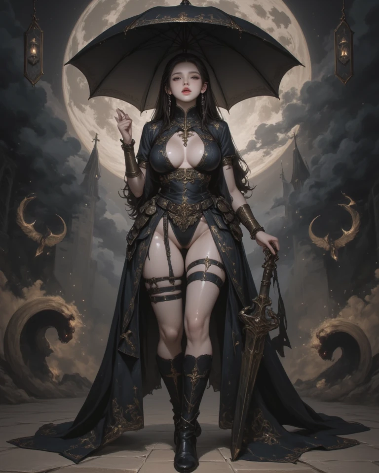 Perfect CG art, an Eastern European banshee in a black and white sexy bikini, 3d model, perfect goddess, beautiful and elegant female vampire, full body standing, elaborate costumes, long legs, concept art, Artgerm on ArtStation Pixiv, dark fantasy style art