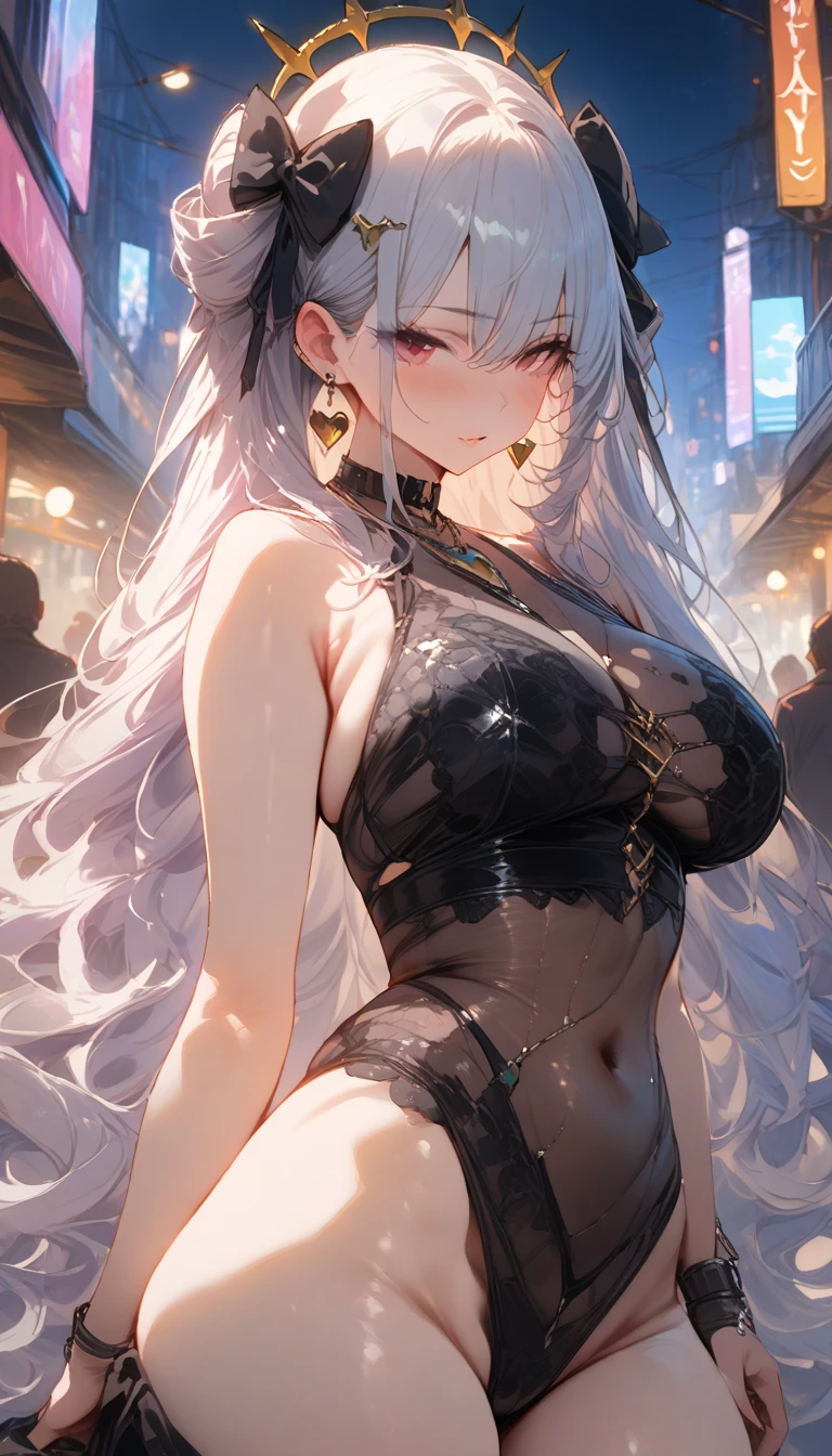 ((((Obra maestra, La mejor calidad, ultrahigh resolution)))), 1girl, standing, (cute maid costume), ((long pure silver hair and grey mesh hair, hair over eye)), long hair cut, pale skin, ((red eyes)), glowing_eyes, neon eyes, (ultra detailed eyes:0.7, beautiful and detailed face, detailed eyes:0.9), ((centered)), smile, ((wide shot)), facing viewer, ((vibrant background, bright lighting, summer, sunlight)), flat chested, looking at viewer, ((half closed eyes)), ((perfect hands)), (((head:1, arms, hips in view, elbows, arms, legs, in view))), ((hands behind back)), empty eyes, beautiful lighting, ((outside, outdoors)), defined subject, head tilt, (((gritty)), ((creepy)), ((cool)), ((beautiful)), (((SFW)))
