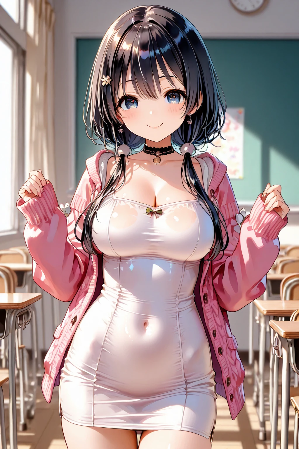 highest quality、High resolution、detailed background、beautiful and detailed face、beautiful and smooth skin、skin texture、cute10代の美少女、(three women)、(huge breasts:1.3)、sexual expression、(big breasts:1.3)、perfect body line、Well-defined body、emphasize cleavage、legs open、黒髪のcute編込みツインテール、pink floral embroidered panties、No bra、((On an amusement park date, She happily lifts up her skirt and reveals her panties.:1.5))、
(highly exposed)、(virgin killer sweater:1.5)、pink overknee socks、Accessories such as flower hairpins and ribbons、cute、blush、One thing no matter what'~ side、panty shot、camel toe