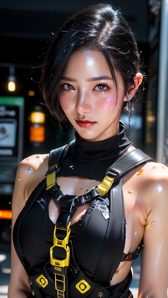 (1 female)、Highest quality、masterpiece、Ultra-high resolution、(Photographic realism:1.4)、Original photo,Octane Rendering、8k、Ultra Sharp、((Hair Bun)),Extremely detailed CG),(((8k))),wallpaper,((Very sophisticated and beautiful)),(((masterpiece))),(((Highest quality))),(((Ultra-high resolution))),Beautiful lighting，ride a spaceship、窓から見えるNear futureの風景、Spacecraft is flying、Perfect Lightning,Realistic shadows，Near future、Top view、In a cyber suit、Spacecraft of the future、Wide Shot、The chest is visible、Bold、whole body、Focus on the front.Proper body balance,Beautiful Hands,Beautiful fingers,Detailed functions of the fingers,laugh
