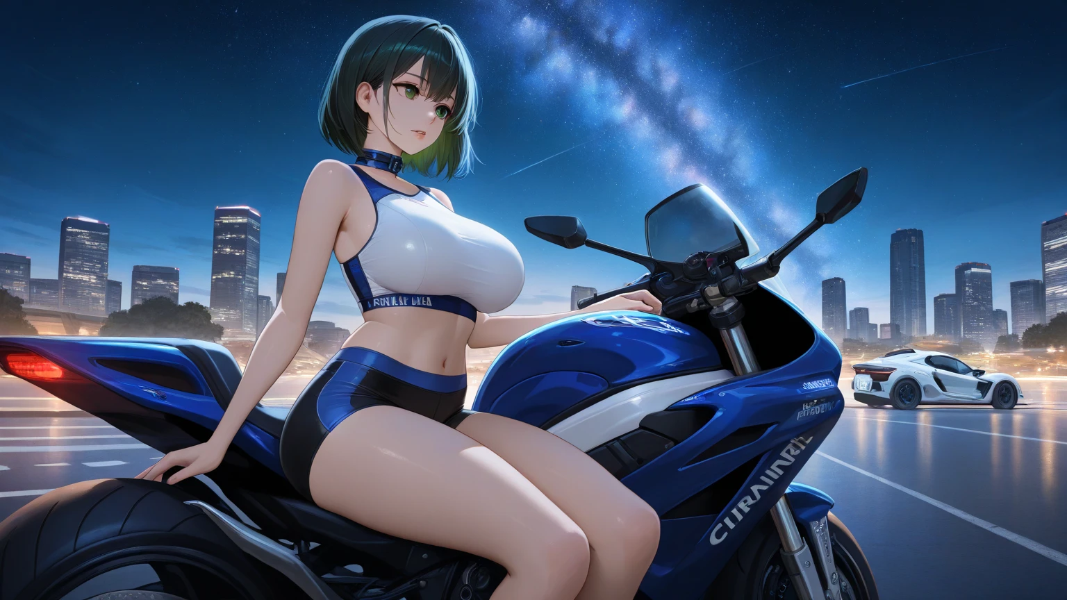 highest quality、All limbs、full finger、one beautiful woman、beautiful big breasts、short hair、beaver、black hair、short bob、((naked))、female organ、dark pubic hair、barefoot、black shoes、A glossy look、sit on top