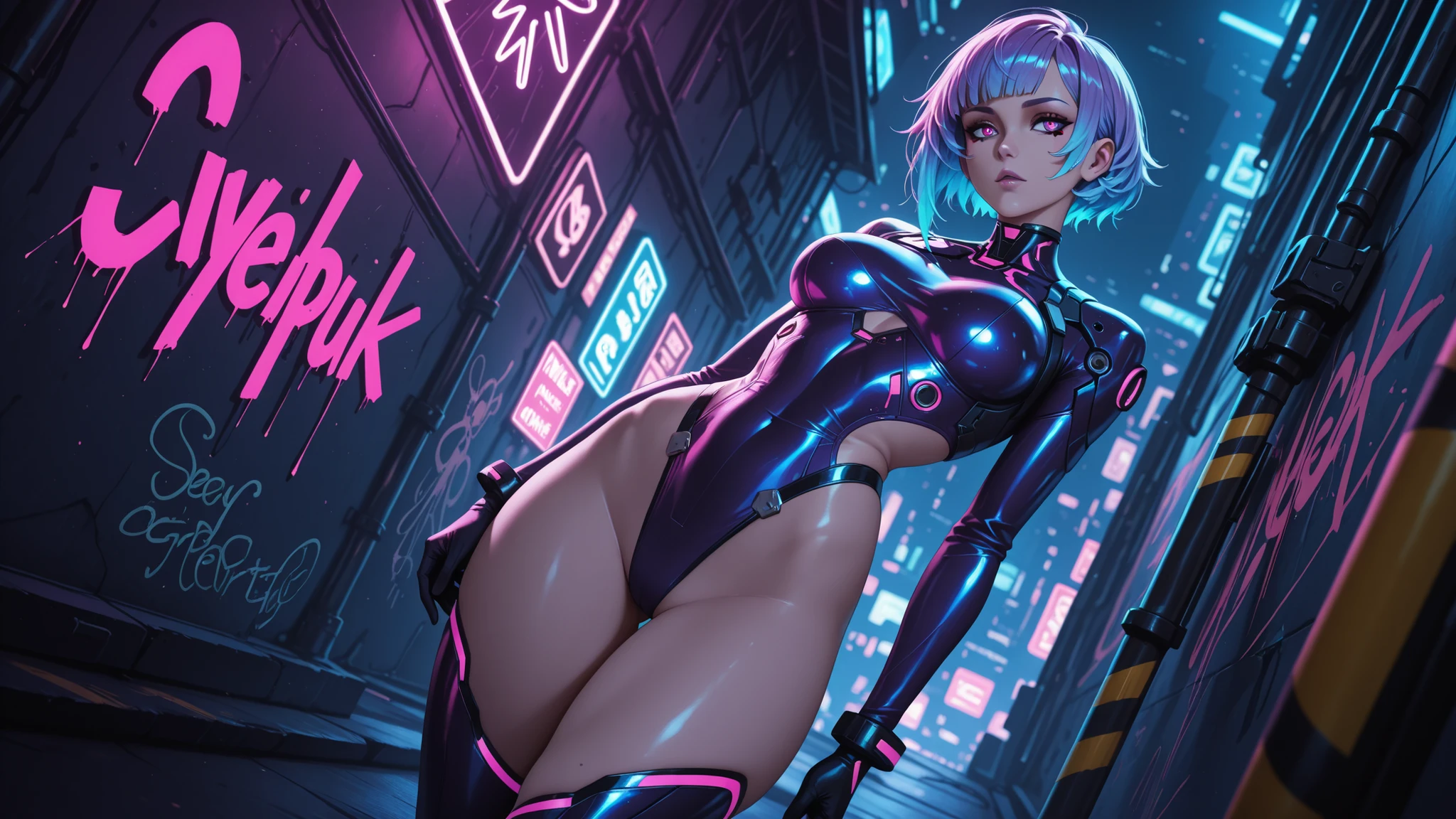 2 Chibi heroes cyberpunk style cute NAKED FRONT COMPUTER (with mini skirt) with breasts in sight,((touching the breasts))