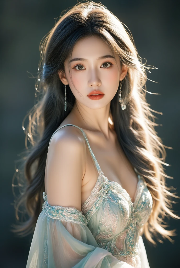 High-quality work,Realistic works,Super premium graphics,8K HD CG works,high quality graphics,High-definition and exquisite CG works,10x pixels,Ultra-fine details:1.1,Advanced technical details:1.1Realistic photo effects,Interior lighting effects:1.5,natural soft light:1.5. Light effect(Virtual light effects:1.8),ultra high resolution,shining dress,sliver long hair,silber hair,transparenthair,high detailed hair(Quality hair details:1.1)Clear eyes,Double eyelids look good,Sharp eye makeup, Create exquisite eyelash makeup, tthin eyebrows, Ultra-detailed eyes,a tall nose, lovely red lips, rosey cheeks, With delicate makeup on her face , pretty face, The face shape is perfectly proportioned,(Advanced facial details:1.1) masterpiece photography nsfw that captures the essence of a dream experienced by an awesome caucasian young woman, perfect beautiful detailed face, realistic skin pores, sharp clear eyes, (nipple slip), sheer revealing dress, enveloped in tendrils of smoke that morph into surreal butterflies around her, In the dream, she finds herself in a fantastical landscape filled with vibrant colors and surreal elements, The atmosphere is dreamy and ethereal, with soft glowing lights illuminating the scene, The young woman is depicted as confident and radiant, surrounded by symbols of her aspirations and inner strength, The overall mood of the image should evoke a sense of wonder, empowerment, and limitless possibilities, complex lighting, rimlight, (wind:1.3), ,Women's artwork,Dress full body video,Realism,Amazing Cleavage,My eyes are very bright today