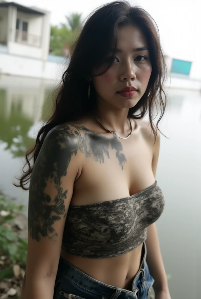 Nude, NSFW, exposed breasts and pussy, (doggystyle) , (Pubic hair 0.5), stockings, blonde hair, beautiful 18 year old Asian girl, 1girl, 16mm, 12mm, full frame, wide, (best quality), Shiranui Mai, Nami, large breasts, professional lighting, (ultra hi-res), hi-res, fishnet tight, pink, tattoo, (cinematic lighting), POV, 4k, 8k, masterpiece, realistic light, nature light, realistic shadow, forest, river,