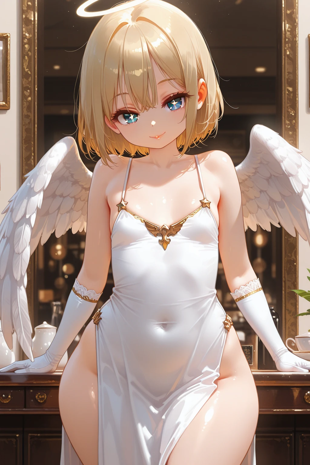 Slim woman wearing glasses、Show your underwear、Sheer lace underwear、Long maid outfit、Mami Tomoe、smile、Bedroom、Are standing
