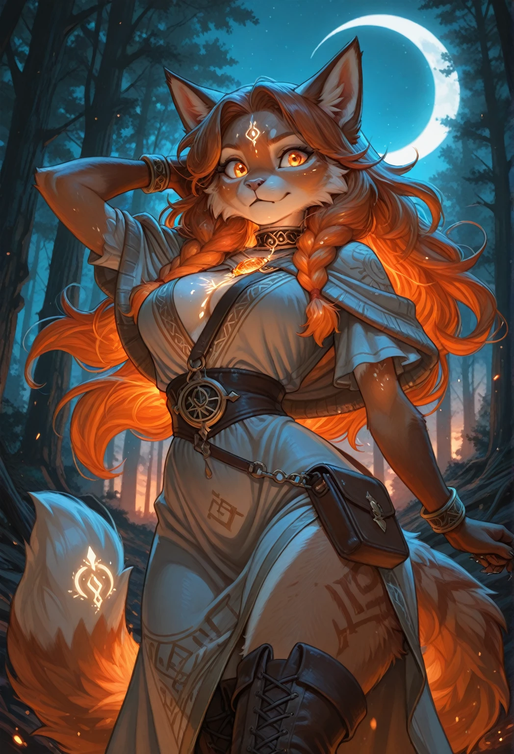 Young catgirl like Mari from blue archive but realistic, nice face, green eyes, ginger fur cat ears on her head, red hair, dark purple clothes of a priest s robe. Enviroment: girl standing on feet on the surface of the water, against the backdrop of a deep starry sky, the milky way and the moon. Mistycal style, twilight atmosphere. Light: soft, the stars glow and slightly reflect in the clothes robe, reflect in water surface. Ultra - Wide Angle —s 500 