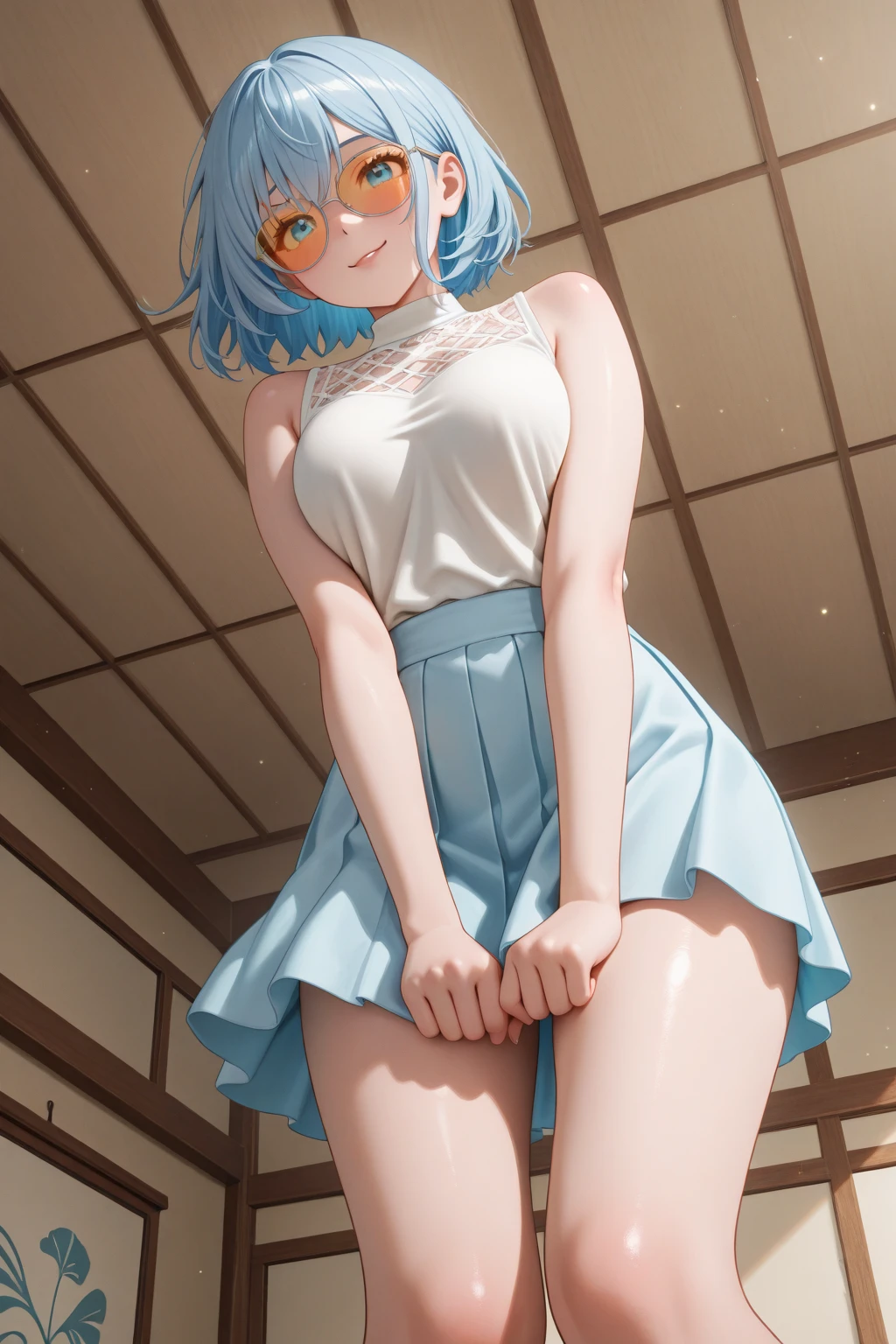 Masterpiece, best quality. (hyper-realistic:1.4) , (full body:1.5),

Rem from rezero, (remrin), cute, lustrous skin, enchanting gaze, blue hair, short hair, (hair over one eye:1.3), blue eyes, NSFW, (NAKED BREASTS:1.5), roswaal mansion maid uniform, black skirt, intricate lace, white thighhighs, looking at viewer, strongly ashamed, embarrased, blushing, epic, cinematic, dramatic, reflective, shining, big breasts, cleavage, sexy, modeling pose, turned, ((undressing
panty pull:1.5))

smooth perfect skin, smooth_skin

Beautiful、big breasts, 

FULL BODY SHOT, ultra wide angle, textured skin, face detail, clean skin, perfect hands, perfect anatomy, anatomically correct,

(Realistic bedroom background:1.2)