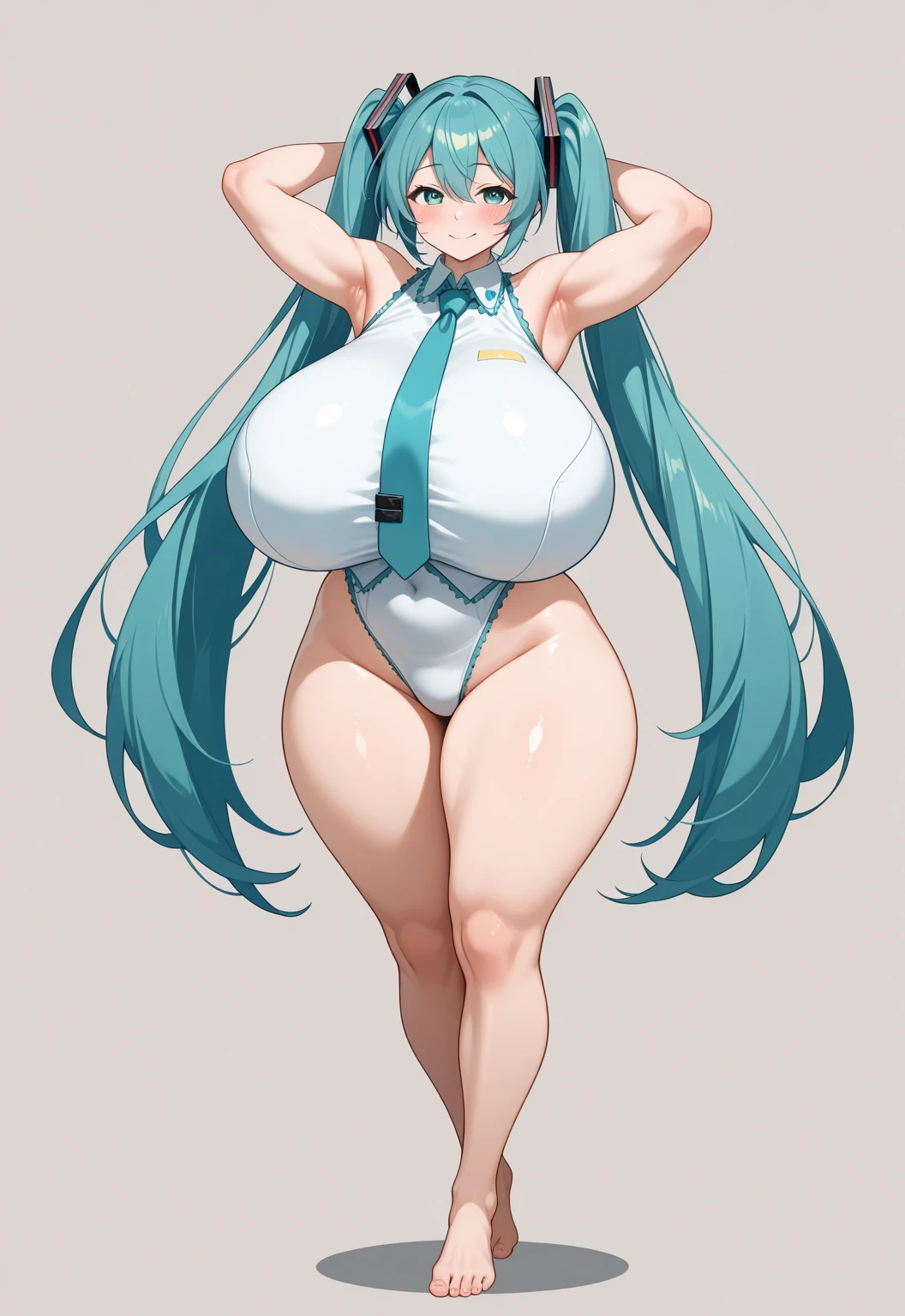 ((masterpiece)),(((best quality))),((character design sheet)), ((full body view)) illustration,1girl, muscular, ((blue micro bikini:1.5)), milf, ((detailed face:1.4)), beautiful woman, ((gigantic breasts:1.3), shiny skin, (wide hips:1.3), smile, pose, 8k,16k, (simple background, white background: 1.3), curvy body, mussels,