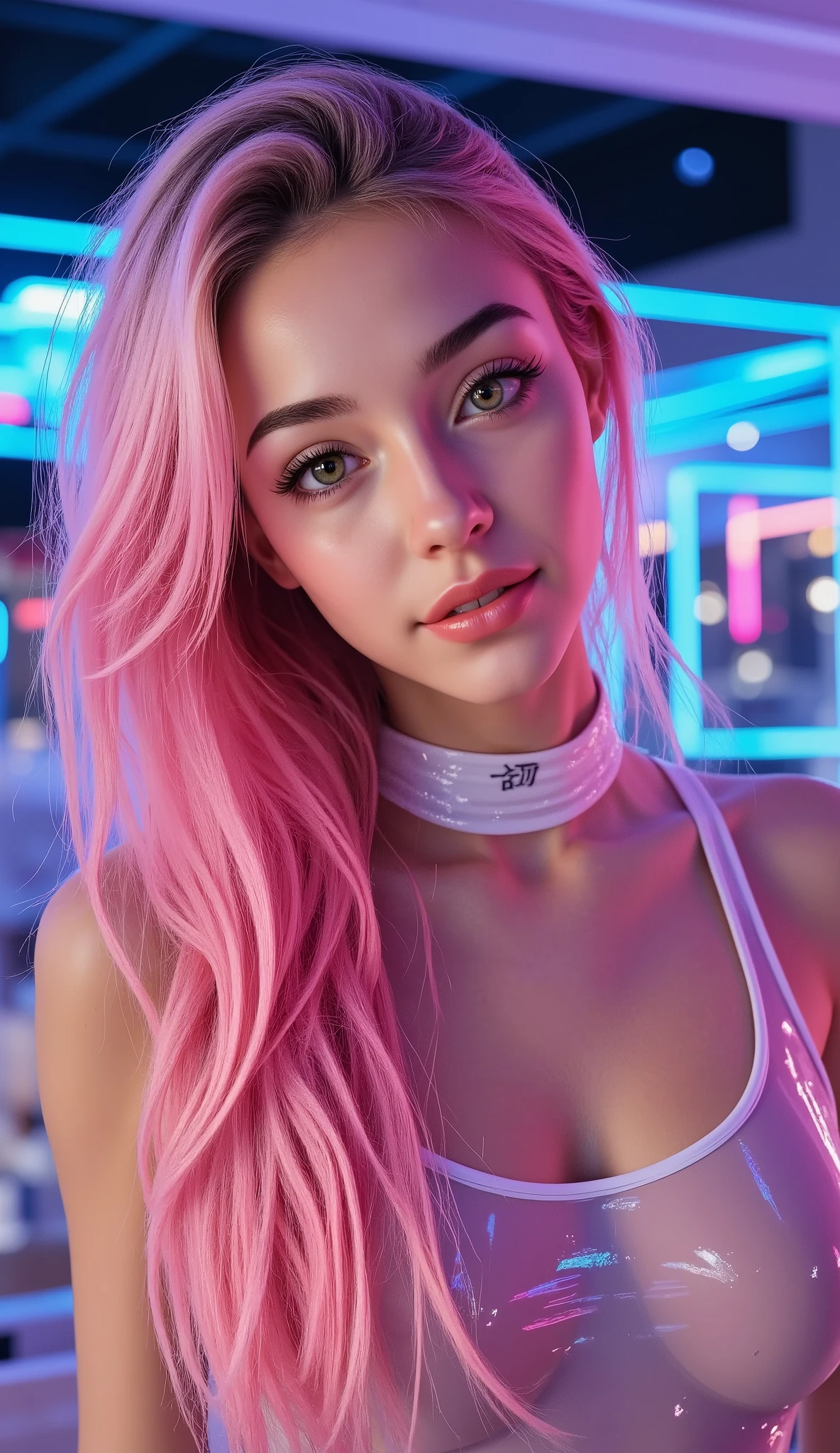 (Best Quality,8K,hight resolution,Masterpiece:1.2),Ultra-detailed,(Realistic,Photorealistic,photo-realistic:1.37),woman with neon makeup and headdress,transgressive art,sharp-focus,8K,Octane Render,saturated colors,pastel colours. naked ass.