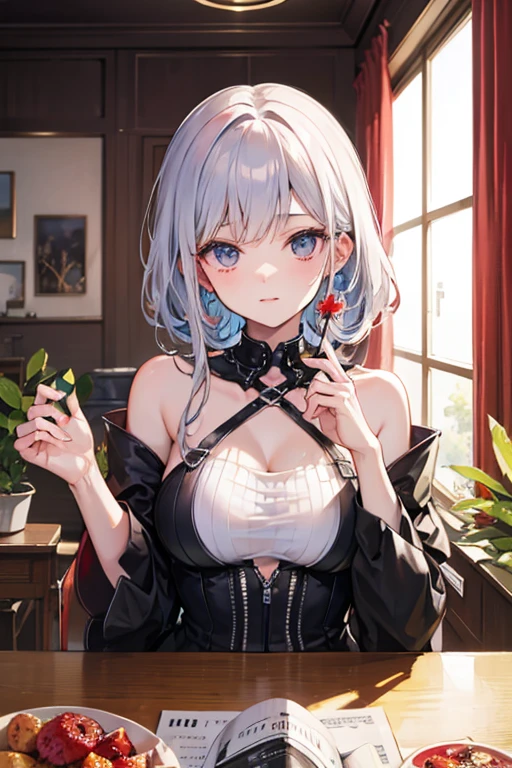 1 girl, smile, shirt, mini skirt, ((jirai fashion, jirai makeup)), big breasts、Enchanting cleavage、exquisite female body、detailed face、detailed person、perfect human body、detailed background