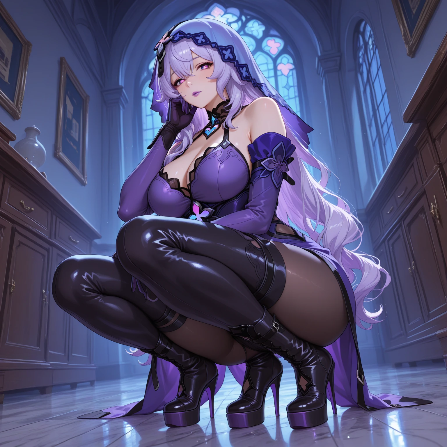 beautiful Alluring Gothic female Clown, Fantasy Theme, skin only, Ghost Train Journey Outside, Purple and black stripes, gothic clown makeup, Stylish frilly outfit, Inner Color,Curly hair,Twin tail hairstyle, Princess cut,Almost no clothes, beautiful D&D. Character Portrait, Unlucky, Dark fantasy, detailed, Digital Art, 極限までdetailedに, Polished, beautiful, 超detailedな, Complex, Elaborate, Scrupulous, Sharp focus, Unreal Engine, 3D Rendering, Volumetric lighting, reflection, Shiny, Digital Illustration, Pause, Suggestive Pause, Full Body Shot, 💖❤💕💋❣Glamorous Body,Backlight,Plump thighs,Realistic Flesh,Playing with purple fireballs,