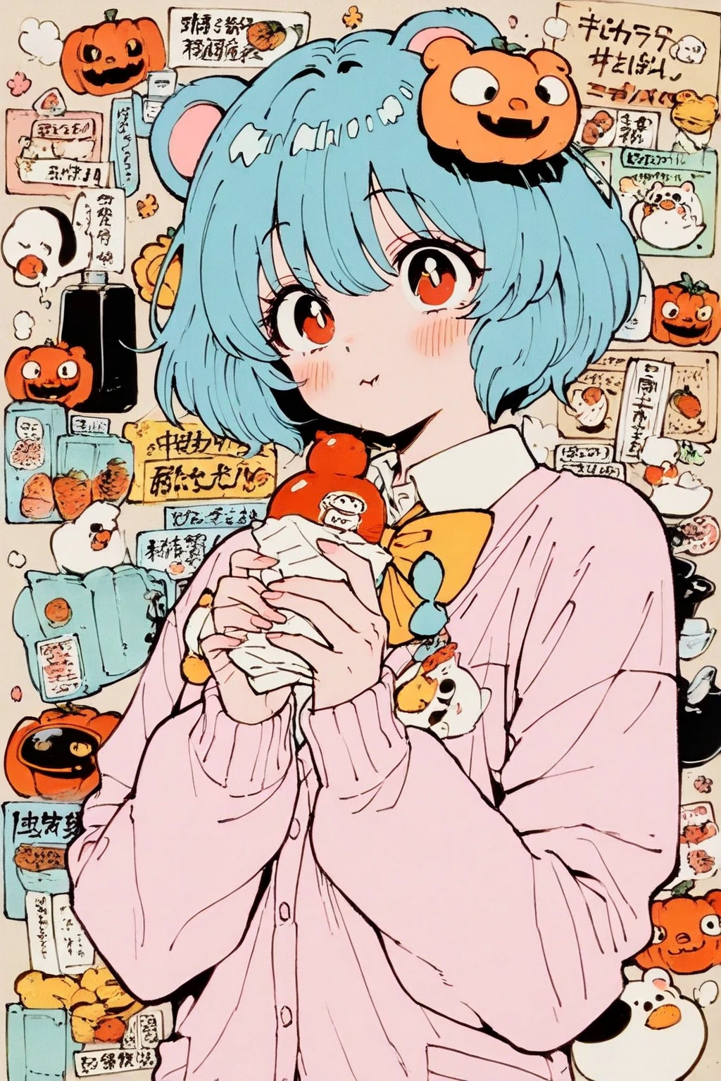 woman、clown、short hair、Silver Hair、An illustration、Eye color green