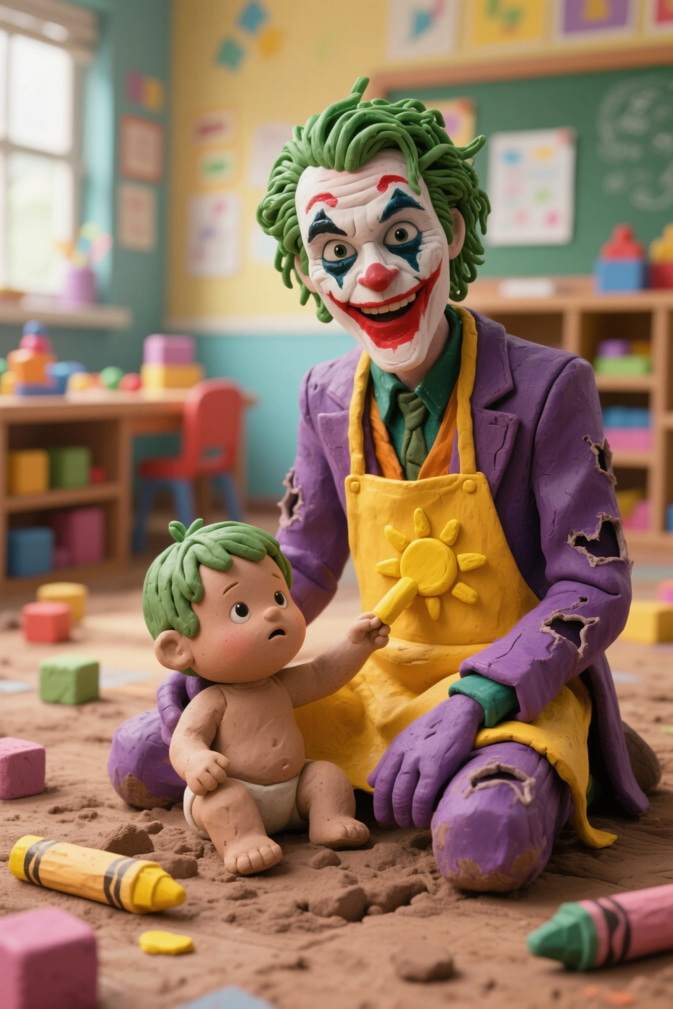 A little boy is electrocuted in a classroom in a comedy movie and ends up covered in soot and in tatters