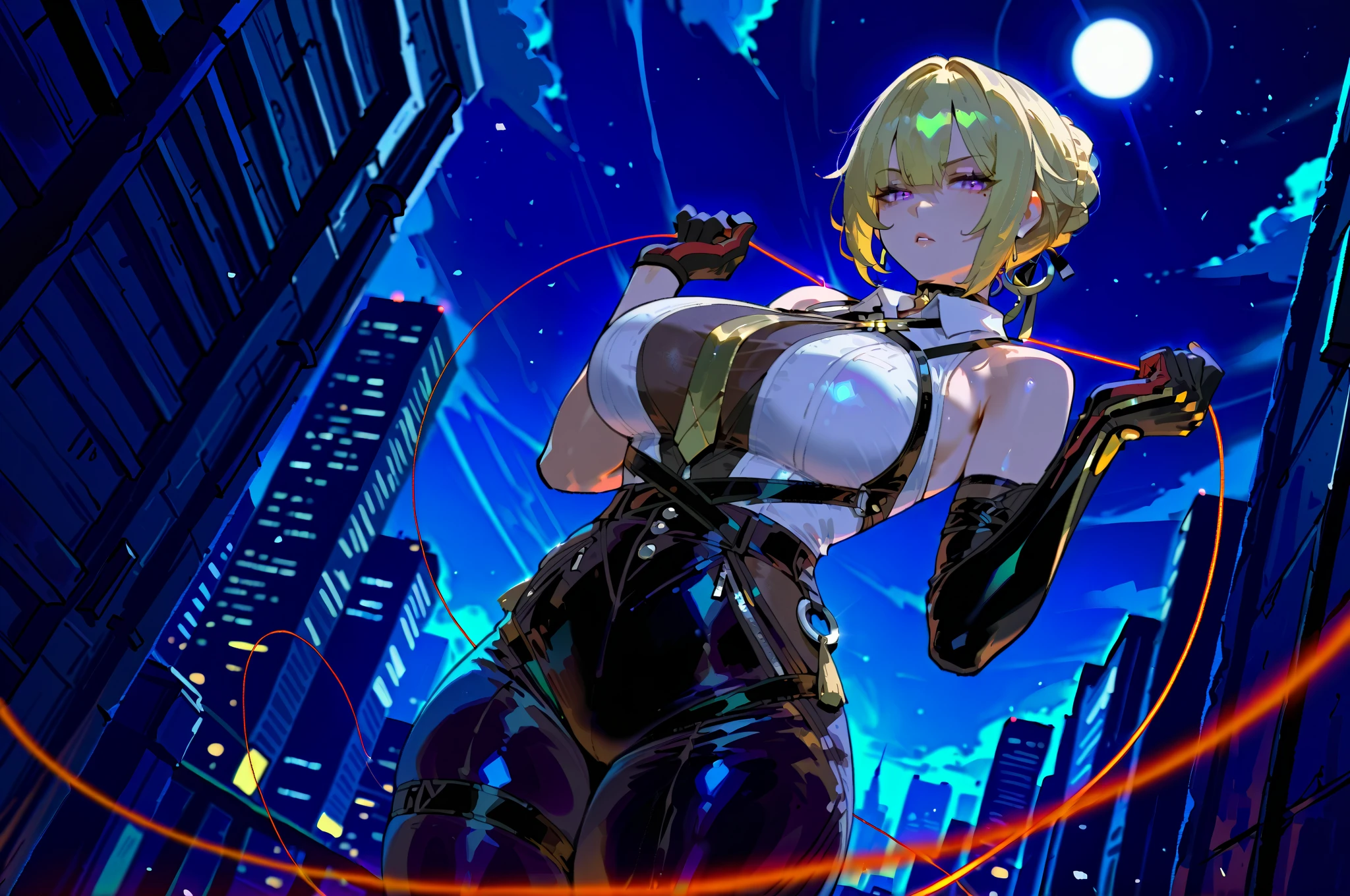 ((best quality)), ((masterpiece)), ((realistic)), (detailed), young female spider gwen, gwen_stacy, freckles, blonde hair, short hair, blue eyes, body suit, wearing spider gwen costume, wearing hood, looking at the viewer, cute smile, detailed background, rooftop at night,NIGHT CITY,((1GIRL)),FULL BODY