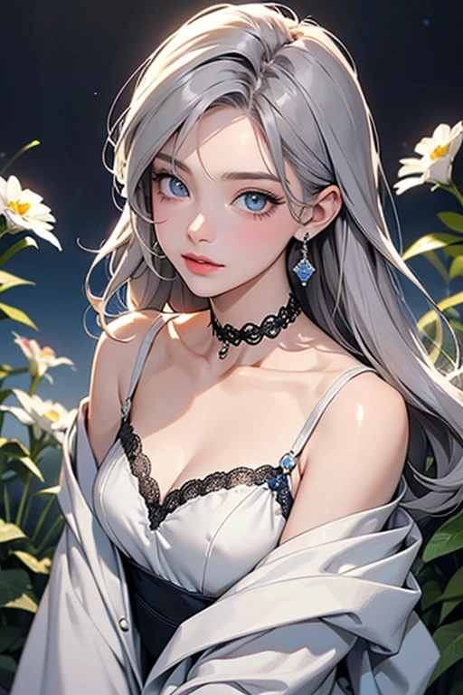((masterpiece:1.5、8k、Portraiture、Photorealistic and very detailed CG、Very detailed、Particle Effects、Dynamic Effects、Shallow depth of field、Cinematic Light、Lens flare、Ray Tracing、Tabletop、Realistic:1.4、超A high resolution:1.2、Realistic、Realistic))((alone、,Woman wearing an off-the-shoulder fur sweater:1.4、Elegant woman posing、Detailed face、brightexpression、young, bright, Whiter skin、Ample breasts、Best Looks、Ultimate beauty、Shiny silver hair with highlights、bright and shiny hair,、Super long, Silky straight hair、Hair dancing in the wind))(A tree of light stretching to the sky、Shiny leaves fall、Morning Dew、It's shining brightly)