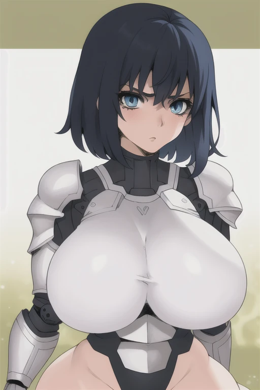 masterpiece, ultra-detailed, best quality, extremely detailed, 8k, high res, realistic, 1girl, 18yo, beautiful girl,(rolling eyes), (half closed eyes),(narrowed eyes:1.2),(open mouth), (tongue out:1.2),(blush:1.2),(Broken Armor:1.4),blue beautiful eyes, medium bob hair, asymmetrical parted bangs, (dark blue beautiful hair), navel exposed, cowboy shot,lie on one's back, looking at viewer,white background,