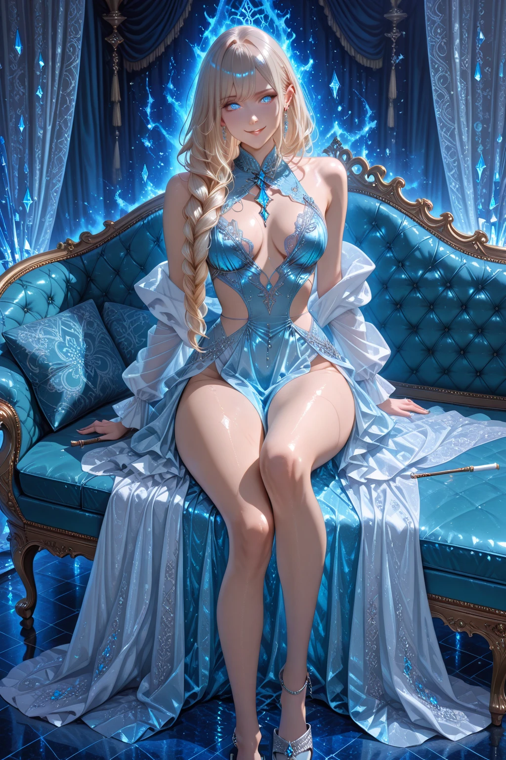 The ice queen from Disney wears a push up bra and masturbates with a dildo in her pussy and wears high heels with high heels