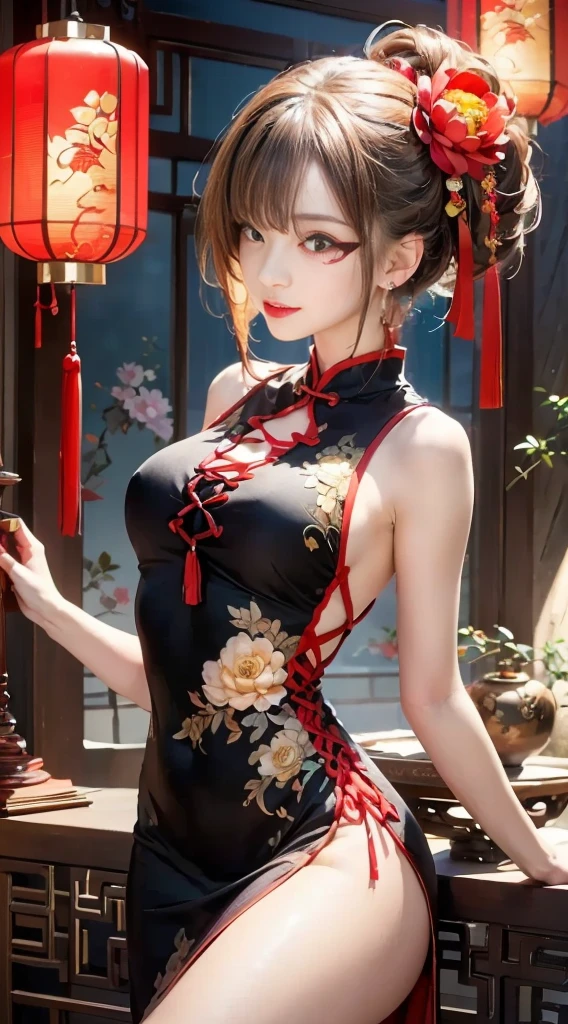 a beautiful girl in vintage colors aodai , masterpiece, best quality, realistic:1.3, street, cyberpunk, holding bundle of adubon flowers, sunlight, backlighting, ((((hdr)))), intricate scene, artstation, intricate details, vignette