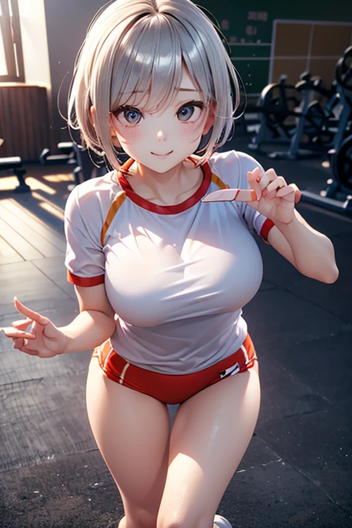 ((nishikigi chisato,red hairribbon,sports bikini, red buruma, zipper pull tab, sportswear, buruma, crop top, stomach, thighs, bare shoulders, navel)),nsfw,((solo girl)),((Perfect body,))((Super beautiful,))((High quality,)), (sweaty,wet fullbody,)Steam,blush,Shiny,(half open eyes,,)love hotel room,pov,Looking at Viewer,big breast,half open eyes,smile,spread legs,(Show off your crotch by opening your crotch in a crouching posture,)squatting and straddling,