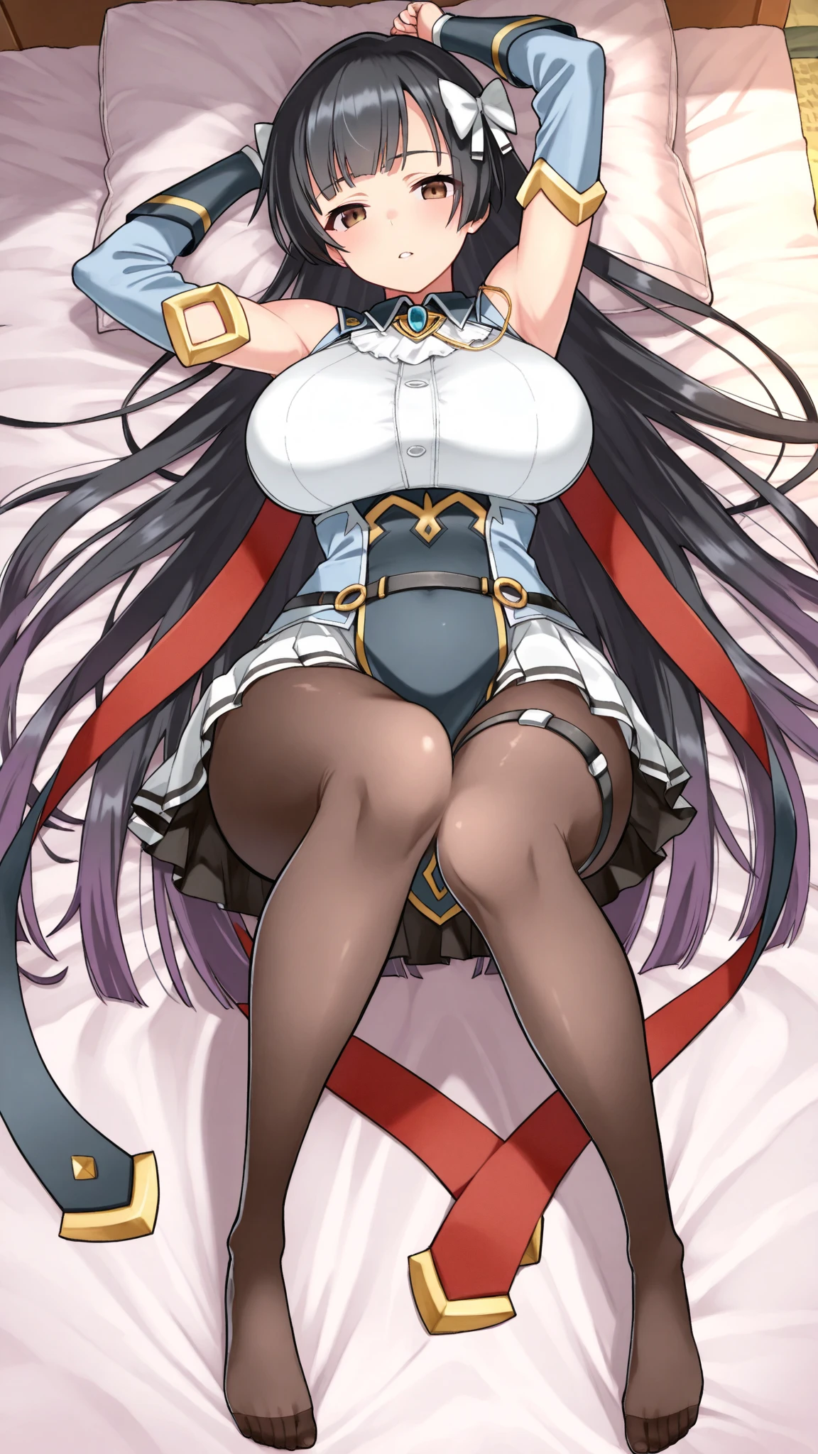 nyotengu, long hair, black hair, mole under mouth, puple eyes, makeup, best quality, masterpiece, highres, solo, (simple background:1.10}, (sitting:1.15}, {:1.40}, {bondage:1.30}, mature, hairband, breasts, medium_hair, hair_ornament, blush, large_breasts, looking at viewer, {embarrassed:1.10}, provoking, hand on breast, POV, from below. wide angle, sitting lady position, full body, muscular female, mlitary uniform, cleavage, (Perfect figure: 1.1), hollow eyes, purple eyes, looking at viewer, seductive smile, mole under mouth, makeup, lips, sweating,