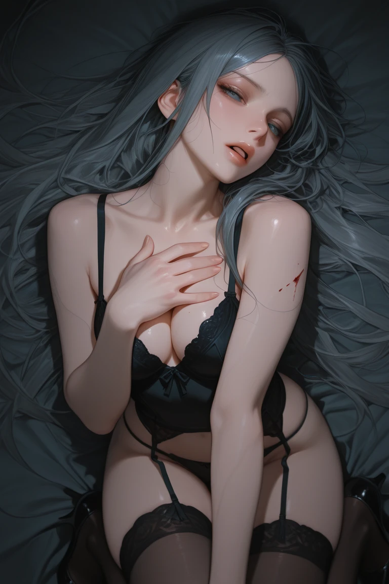 Sexy naked Anime decayed zombie girl with her head on her breasts
