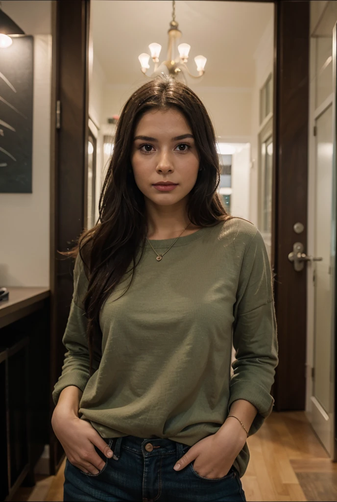 A full color portrait of a 25 years old beautiful woman, appareled in a beige henley, in a twilight chamber <lora:NightphotoV1-0:0.4>, HDR Foto, epic character composition,by ilya kuvshinov, alessio albi, nina masic,sharp focus, subsurface scattering, f2, 35mm, film grain pale, <lora:evastr:1>