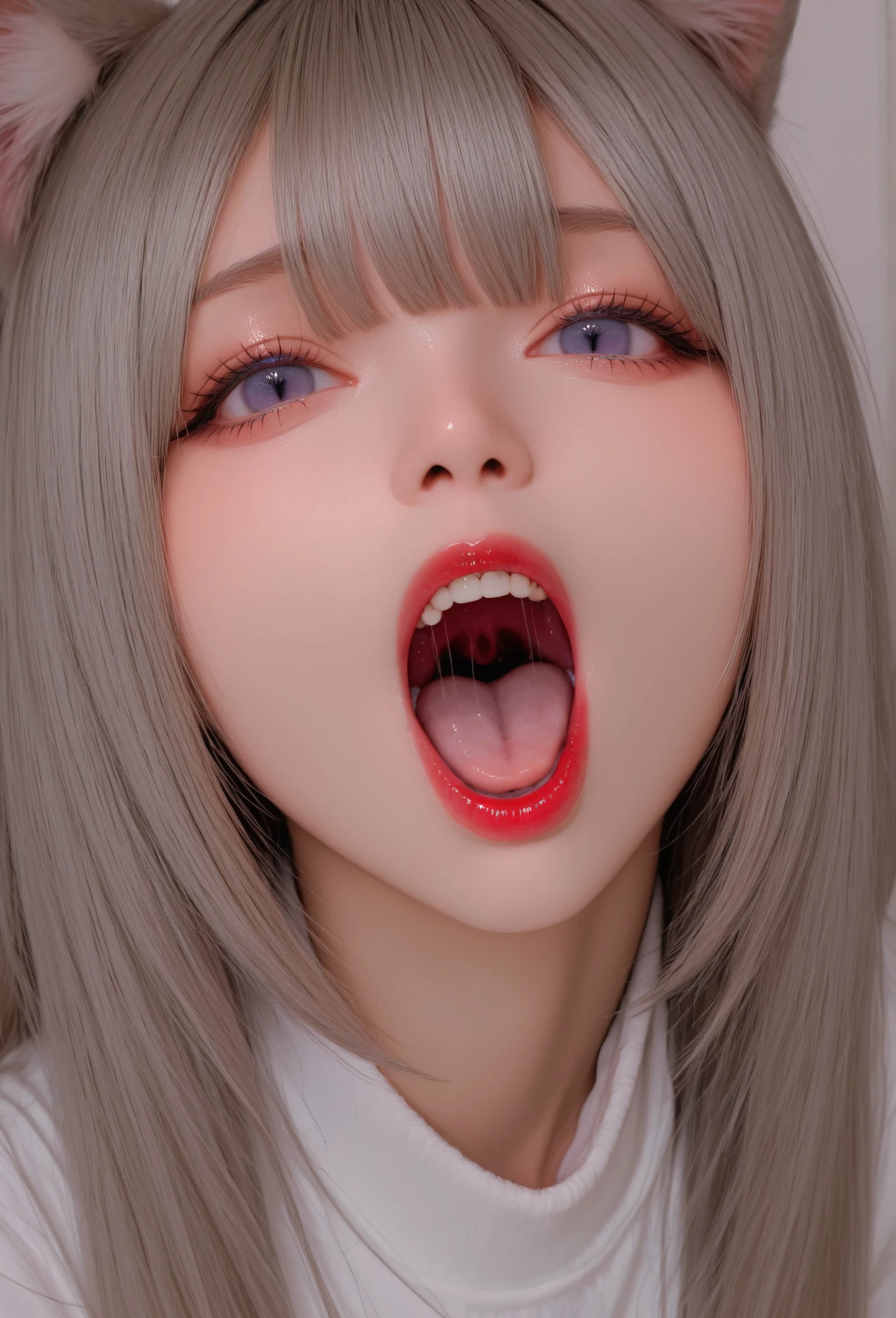 There is a woman with flowers in her hair and a distorted face., Ahegao face, Ahegao, Gwaiz, Ultra realistic sweet bunny girl, Gwaiz masterpiece, artwork in the style of Gwaiz, , Trending on cgstation, Sticking out tongue, Trending on cgstation, shikamimi, ;Open your mouth