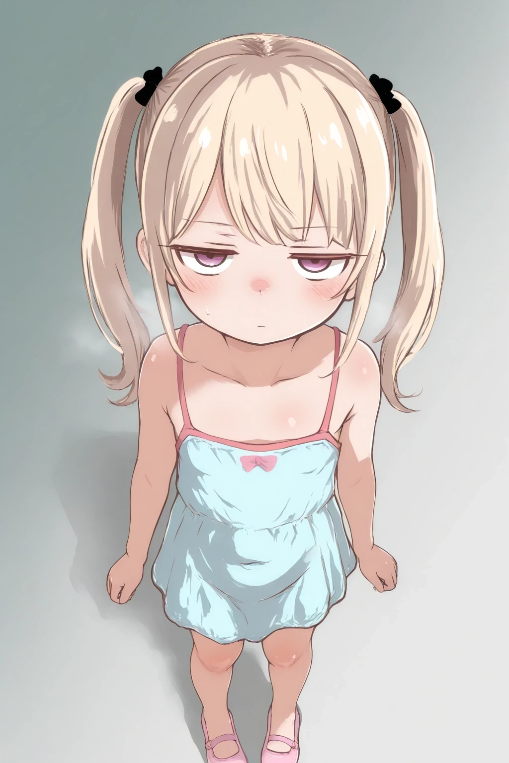 loli, jitome, solo, from above, high angle, small skimy dress,