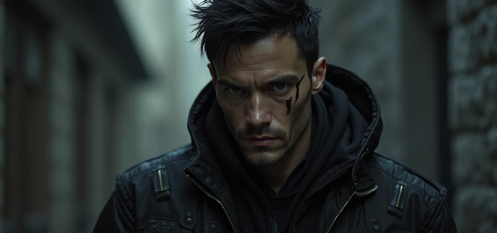 Create an illustration of Rico, a man in his 50s who is tall and fit. He has dark, slicked-back hair and a sharp-featured face that exudes charisma. His eyes shine with intelligence and brightness. Rico is dressed in flashy, expensive clothing, but underneath, he conceals leather armor and poisonous daggers, hinting at his dark side. As a character, Rico is a charismatic, manipulative, and ruthless leader, with a cool-headed and calculating demeanor. Despite his composed exterior, his deepest motivations are driven by revenge and a quest for justice
