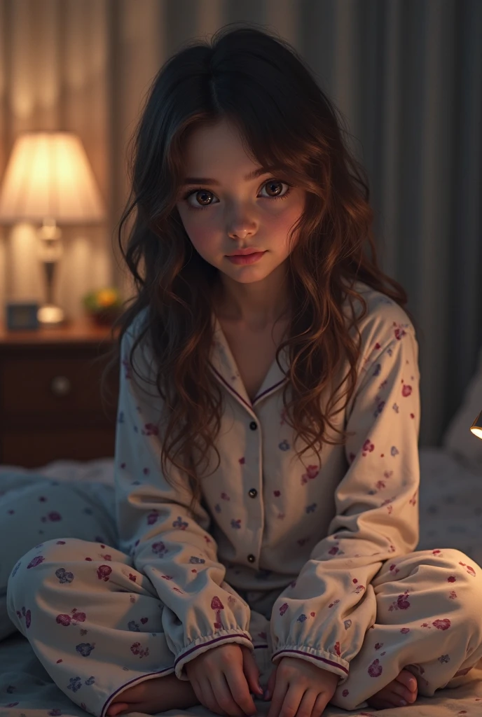 A stunning, intricate full body photo , young girl Sarah Miller, wearing pink turtleneck or t-shirt, pink pajama pants, sitting in her room, slightly smiling, epic character composition, alessio albi, nina masic, sharp focus, natural lighting, subsurface dispersion, f2, 35mm, <lora:sarah_miller:1.2>
